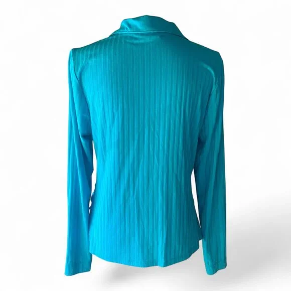 Jessica Simpson Slinky Blue Striped Ribbed Button Down Stretch Knit Shirt XL - Picture 3 of 9